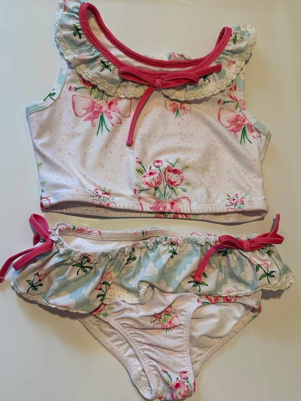 Sweet honey Girls Pink Floral Two-Piece Swim Set